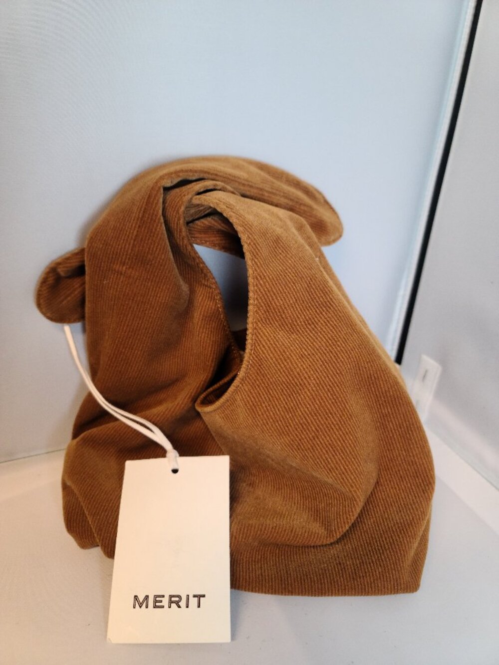 Merit Beauty Brown Makeup Corduroy Bag Tie Top Pouch